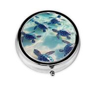 Generic Sea Turtle Print Round Pill Box-3 Compartment Small Pill Case for Purse & Pocket Mini Metal Pill Holder Travel Pill Container