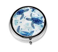 Generic Sea Turtle Print Round Pill Box-3 Compartment Small Pill Case for Purse & Pocket Mini Metal Pill Holder Travel Pill Container