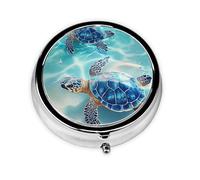Generic Sea Turtle Print Round Pill Box-3 Compartment Small Pill Case for Purse & Pocket Mini Metal Pill Holder Travel Pill Container