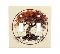 Generic Seasonal Autumn Tree Light Switch Cover Plate, Orange Beige Artistic Standard Size Toggle Wall Plate, Fall Rustic Room Decor, Thermoplastic Plate Cover Double Toggle, 015DP06AB240607D0125C