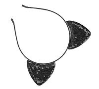 Generic Sequin Shiny Cat Ear Headband for Women's Daily Life, Xmas Party Kitty Hair Hoop Iron Material 5.5 X 2.4in for Weddings (Black)