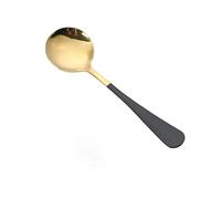 Generic Serving Spoons, Serving Spoons for Buffet Stainless Steel Soup with Comfortable Long Handle Round Thick Stainless Steel for Eating Things Like Soup, Yogurt, Pudding, (Black Gold Spoon)
