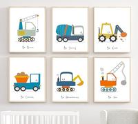 Generic Set of 6 Boys Bedroom Nursery prints Diggers prints Childrens kids Nursery wall art home decor (A3)