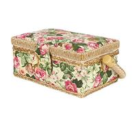 Generic Sewing Basket Organizer Handmade Sewing Storage Box with PP Rope Handle and Double Layer Tray for Thread Needle Scissors (pastoral rose)