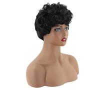 Generic Short Curly Hair Wig with Fine Workmanship and Ventilative Design Black for Women Synthetic High Temperature Wire Natural Looking Fashion Hair Wig Suitable for Daily