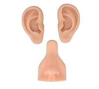 Generic Silicone Piercing Model Soft Flexible Reusable Simulation for Nose and Ear Piercing Practice, 1 Pair of Silicone Ear Models and 1 Nose Model, Human Skin Imitation Material (Medium Skin Color)