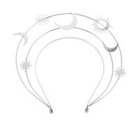 Generic Silver Celestial Crown Headpiece with Moon and Stars Handcrafted Goddess Tiara for Women Bridal Wedding Party Hair Accessory Elegant Costume Cosplay Circlet
