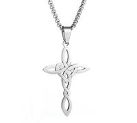 Generic Silver Celtic Cross Stainless Steel Pendant Necklace 60cm Chain Irish Christian Ring Fire Earth Air Water F29