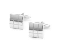 Generic Silver Men Cufflinks Pair with Laser Strip Decoration, Copper Alloy Plating, Simple Fashion Style, for Anniversary or Birthday Suit Accessories