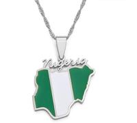 Generic Silver Nigeria Flag Map Word Necklace Pendant & 45cm Chain Green Nigerian African Country