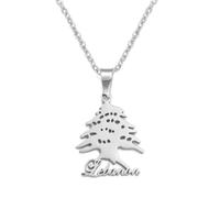 Generic Silver Republic of Lebanon Symbol The Cedar Tree Necklace Pendant 45cm Chain Liban Eternity Happiness Prosperity