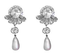Generic Silver Tone Cz Bridal Earrings With Pearls, Dangle Floral Teardrop Banquet Earrings For Women, Sparkly Jewelry