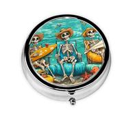 Generic Skeleton Print Round Pill Box-3 Compartment Small Pill Case for Purse & Pocket Mini Metal Pill Holder Travel Pill Container