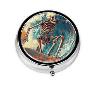 Generic Skeleton Print Round Pill Box-3 Compartment Small Pill Case for Purse & Pocket Mini Metal Pill Holder Travel Pill Container