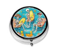Generic Skeleton Print Round Pill Box-3 Compartment Small Pill Case for Purse & Pocket Mini Metal Pill Holder Travel Pill Container