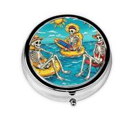 Generic Skeleton Print Round Pill Box-3 Compartment Small Pill Case for Purse & Pocket Mini Metal Pill Holder Travel Pill Container