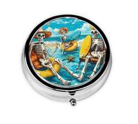 Generic Skeleton Print Round Pill Box-3 Compartment Small Pill Case for Purse & Pocket Mini Metal Pill Holder Travel Pill Container