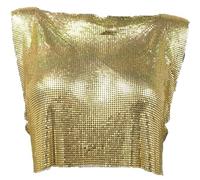 Generic Sleeveless Glitter Vest Women's Sequin Tops Rave Crop Tops Side Cutout Tank Ultra-Short Vest for Club Festival Dance Gold