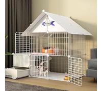 Generic Small Animal Playpens Cat Cage with Door and Closed Cat Litter Box DIY Pet Playpen Cats Box Cage Kennel Foldable Fence Yard Barrier (Size: 75 * 49 * 145cm, Color: Set B) wisdom(Set B,111*85*14