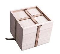 Generic Small Wooden Tea Cup Box for Wrapping and Organising Delicate Items with Square Shape and Yellow Cotton Lining, Wooden Storage Box to Protect Fragile Articles