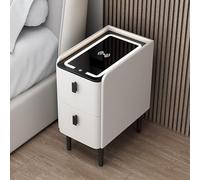 Generic Smart LED Bedside Table with Charging Station and Bluetooth Audio, Multifunctional Wooden Nightstand with Two Drawers, Simple and Stylish, Light Gray, 25cm Wide