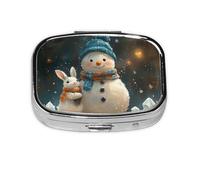 Generic Snowmen Print Pill Box-2 Compartment Small Pill Case for Purse & Pocket Mini Metal Pill Holder Travel Pill Container
