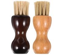 Generic Soft Bristle Shoe Polish Brush 2Pcs Wooden Handle Mini Rounded Shape for Leather Footwear and Travel Cleaning Kit