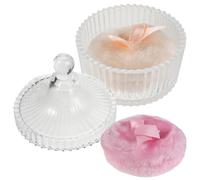 Generic Soft Powder Puff Set with Plush Bowknot, 90×30mm Beige Pink, Includes Glass Dusting Container for Travel and Home Use