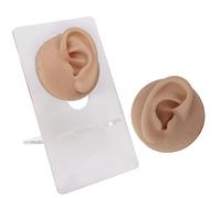 Generic Soft Silicone High Simulation Human Ear Model for Piercing Practice, Improve Piercing Skills for Ear Teaching, Acrylic Bracket, Reusable Material (Dark Skin)