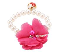 Generic Soft Simulation Pearl Dog Collar Elastic Necklace with Bell, Adjustable Puppy Cat Collar Jewelry Accessory, Red/Pink/Yellow, Ideal for Festival Party, 1PC (Rosy Red)