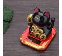 Generic Solar Powered Adorable Lucky Cat Welcoming Fortune Lucky Cat for Home Car Decorations Plastic (Black)