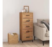 Generic Solid Pinewood Chest of Drawers with Vintage Industrial Charm, Ample Storage Space, Rustic Wooden Chest of 4 Drawers, Sturdy Top for Placing Books and Decorative Items, Metal (Brown)