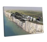 Generic Spitfire Over White Cliffs Of Dover Framed Canvas Art Print WW2 RAF Picture (14x20 Inch / 35x51cm) - Wall Art - Framed Canvas Art Print - Bedroom, Living Room, Dining Room, Kitchen, Hallway