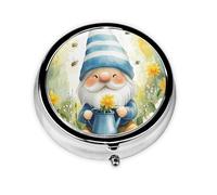 Generic Spring Gnomes Print Round Pill Box-3 Compartment Small Pill Case for Purse & Pocket Mini Metal Pill Holder Travel Pill Container