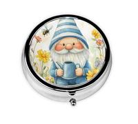 Generic Spring Gnomes Print Round Pill Box-3 Compartment Small Pill Case for Purse & Pocket Mini Metal Pill Holder Travel Pill Container