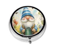 Generic Spring Gnomes Print Round Pill Box-3 Compartment Small Pill Case for Purse & Pocket Mini Metal Pill Holder Travel Pill Container