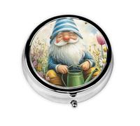 Generic Spring Gnomes Print Round Pill Box-3 Compartment Small Pill Case for Purse & Pocket Mini Metal Pill Holder Travel Pill Container