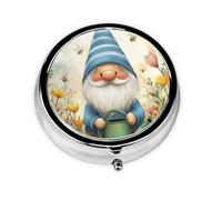 Generic Spring Gnomes Print Round Pill Box-3 Compartment Small Pill Case for Purse & Pocket Mini Metal Pill Holder Travel Pill Container
