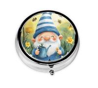 Generic Spring Gnomes Print Round Pill Box-3 Compartment Small Pill Case for Purse & Pocket Mini Metal Pill Holder Travel Pill Container