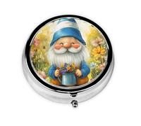 Generic Spring Gnomes Print Round Pill Box-3 Compartment Small Pill Case for Purse & Pocket Mini Metal Pill Holder Travel Pill Container