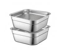 Generic Stainless Steel Basin Square Container Wash Bowl Flat Bottom Metal Holder Open Top Suitable for Kitchen Laundry Room, 34cm
