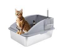 Generic Stainless Steel Cat Litter Box with Lid, Metal Kitty Litter Box with High Sides & Scoop, Non-Sticky, Easy to Clean, 23.62 X 15.75in (Dark Gray)