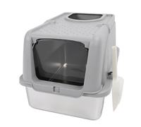 Generic Stainless Steel Cat Litter Box with Lid, Simple Cleaning Easy Assembly Covered Metal Cat Litter Box Comfortable Anti Splash with Scoop for Big (Grey)