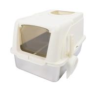 Generic Stainless Steel Cat Litter Box with Lid, Simple Cleaning Easy Assembly Covered Metal Cat Litter Box Comfortable Anti Splash with Scoop for Big (White)