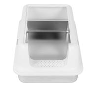 Generic Stainless Steel Litter Box, Stainless Steel Extra Large Litter Box Anti Splashing High Capacity High Wall Sides Leakage Proof for Large Cats (White)