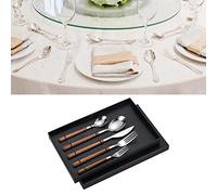 Generic Stainless Steel Smooth Silverware Set for Elegant Dining, 5-Piece Tableware Cutlery Set for Family Gatherings, Cutlery for Restaurants or Hotels (Wood Grain Handle)