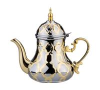 Generic Stainless Steel Teapot with Filigree Pattern Domed Lid Graceful Spout Arched Handle Polished Steel Suitable for Afternoon Display Dining Table Decor, 1.8L