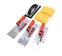 Generic Stainless Steel Tile Trowel Set, 6 Pieces Notched Trowels with Rubber Grout Float and Grout Sponges for Tiling Concrete Work, Drywall Tools Include Putty Taping