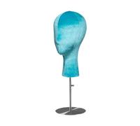 Generic Stand Mannequin Head Metal Base Versatile Home Decor Holder Glasses Headband Display for Personal Use Barbershop Home, Blue Silver Base
