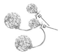 Generic Sterling Silver Double Ball Earrings with Full Rhinestones Front-Back Hook for Women’s Ear Jewelry Accessories
